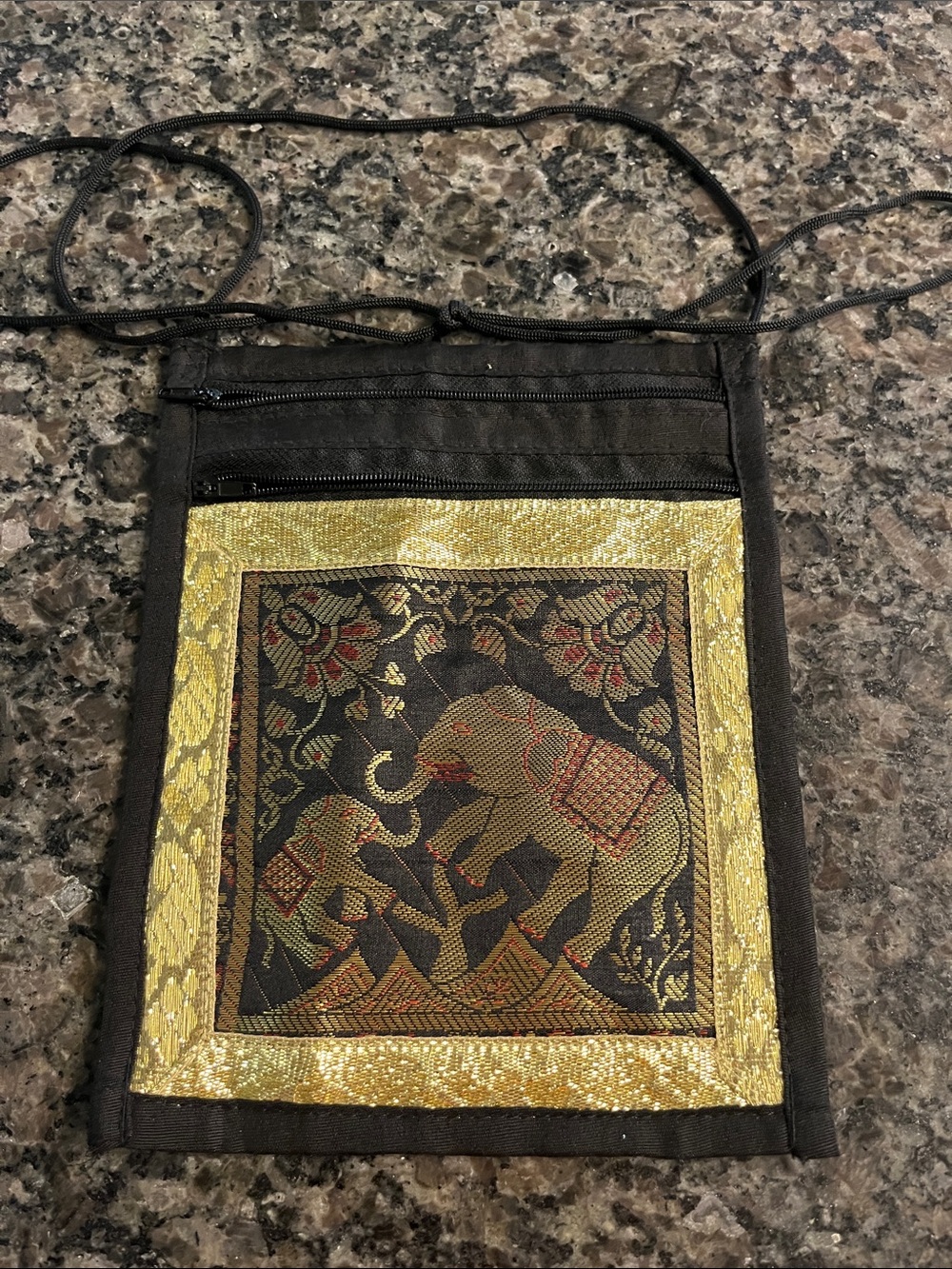 Handcrafted Black and Gold Elephant Crossbody Pouch